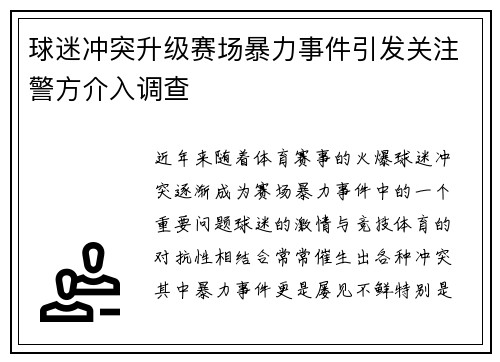 球迷冲突升级赛场暴力事件引发关注警方介入调查