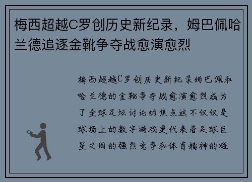 梅西超越C罗创历史新纪录，姆巴佩哈兰德追逐金靴争夺战愈演愈烈
